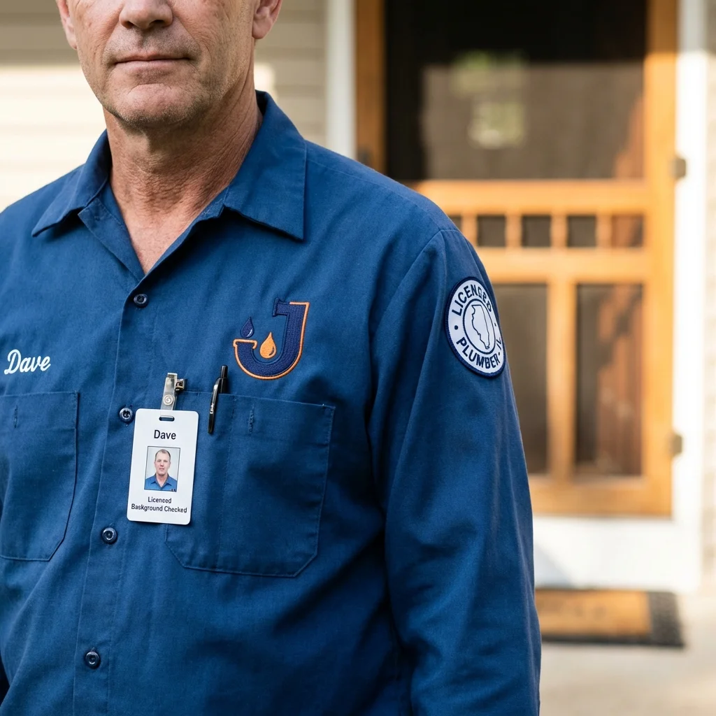 Licensed plumber showing ID badge in Fairdale, KY