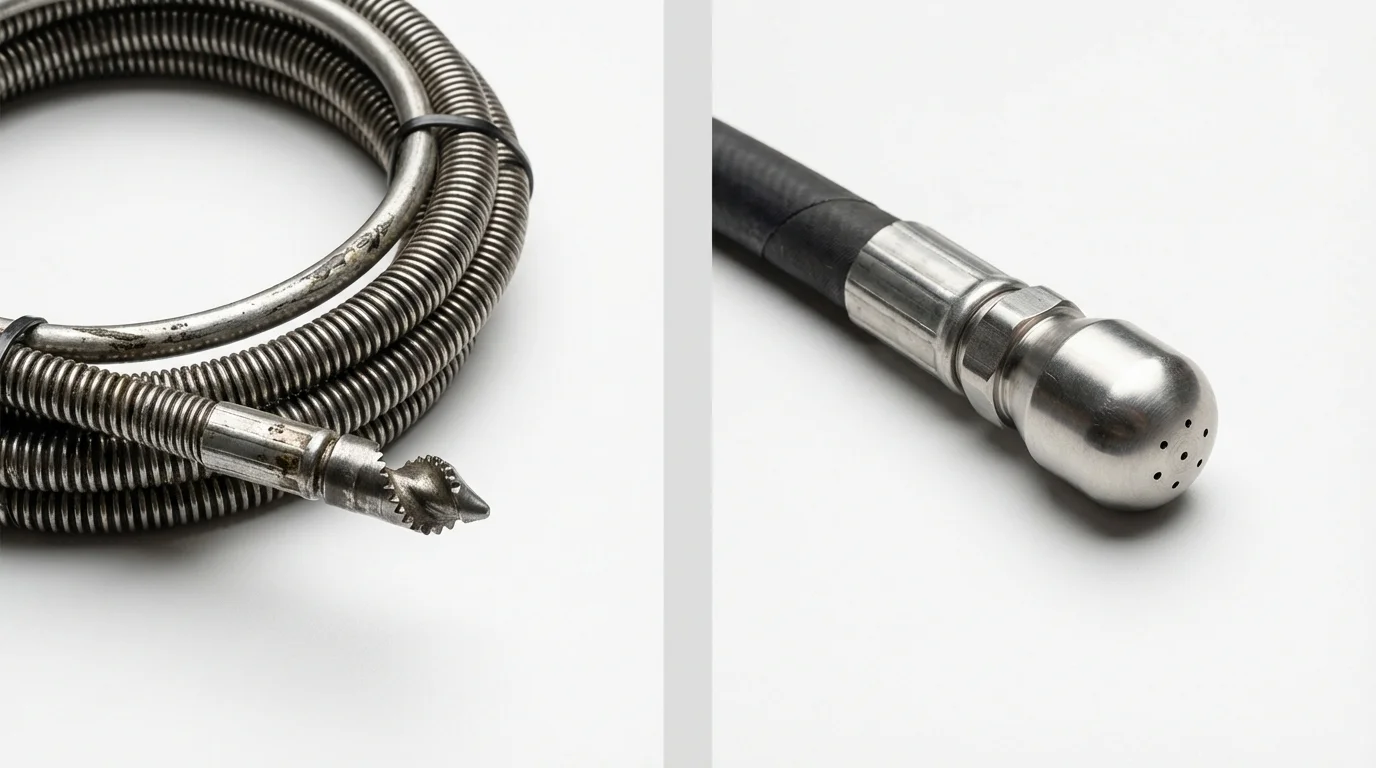 Drain snake cable and hydro jetting nozzle used for drain cleaning in Fairdale, KY