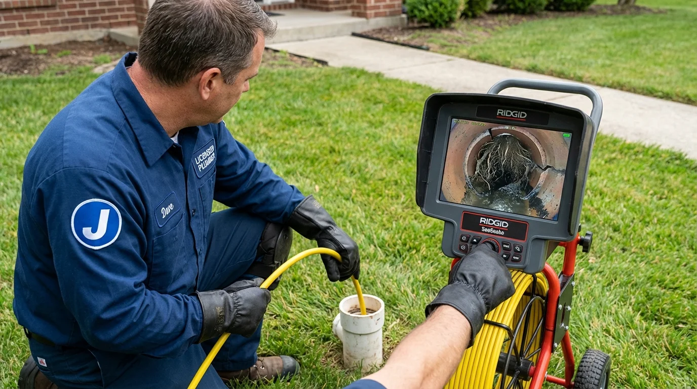 Sewer camera inspection being performed by Johns Plumbing LLC in Fairdale