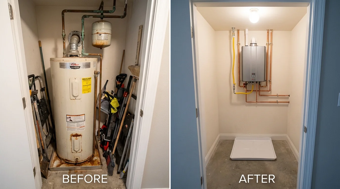 Tank water heater versus wall-mounted tankless unit comparison for Fairdale, KY homeowners