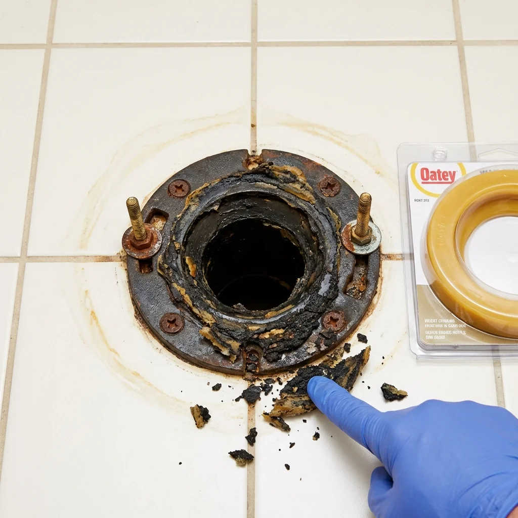 Failed wax ring showing water seepage at the base of a toilet in a Fairdale, KY home