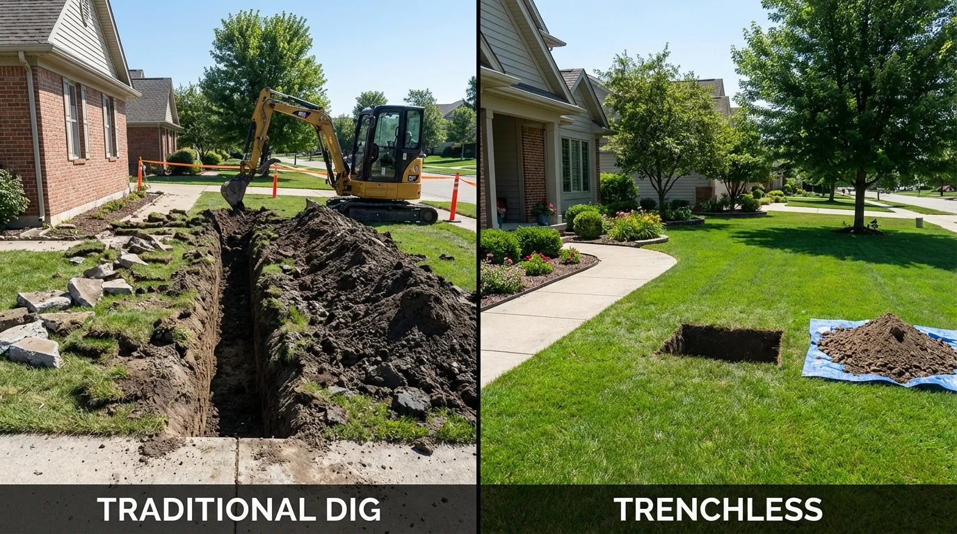 Trenchless sewer repair with minimal yard damage versus traditional excavation in Fairdale, KY